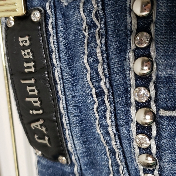 LA Idol White Lace Embellished Boot Cut Jeans Swarovski Crystals Luxury Summer - Picture 10 of 16